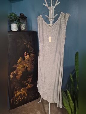 Sleeveless Striped Dress Ruching Tie Side Maxi